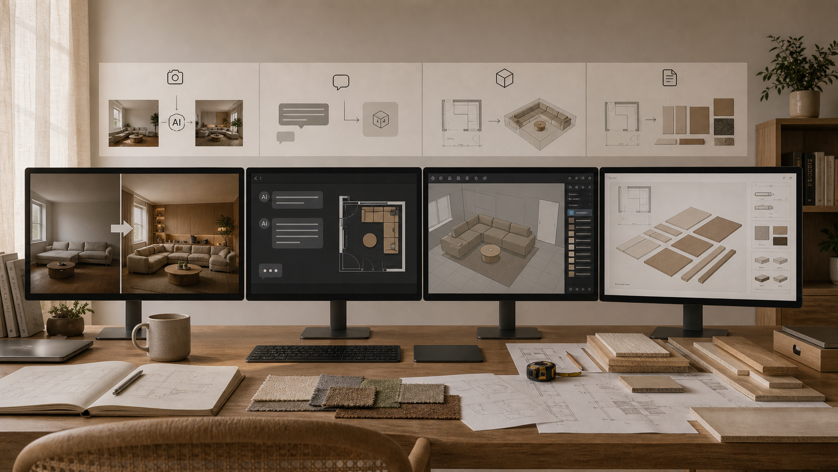 Editorial furniture-planning image for ai powered interior design