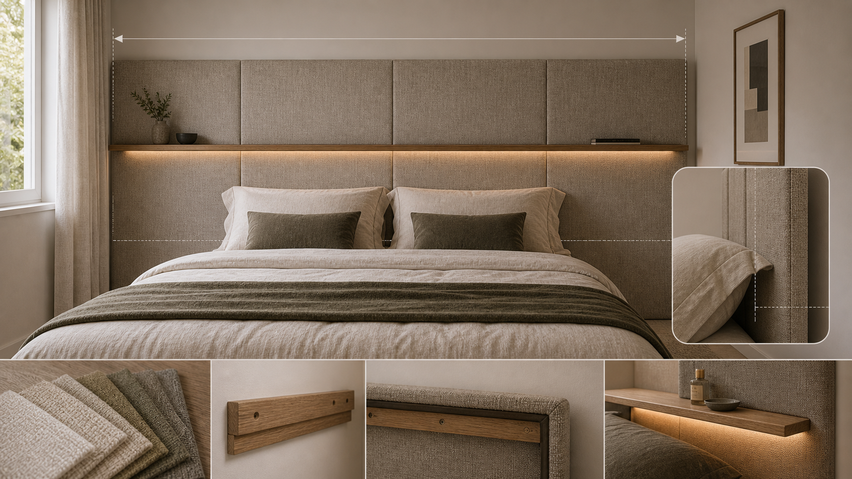 Editorial furniture-planning image for bespoke headboards