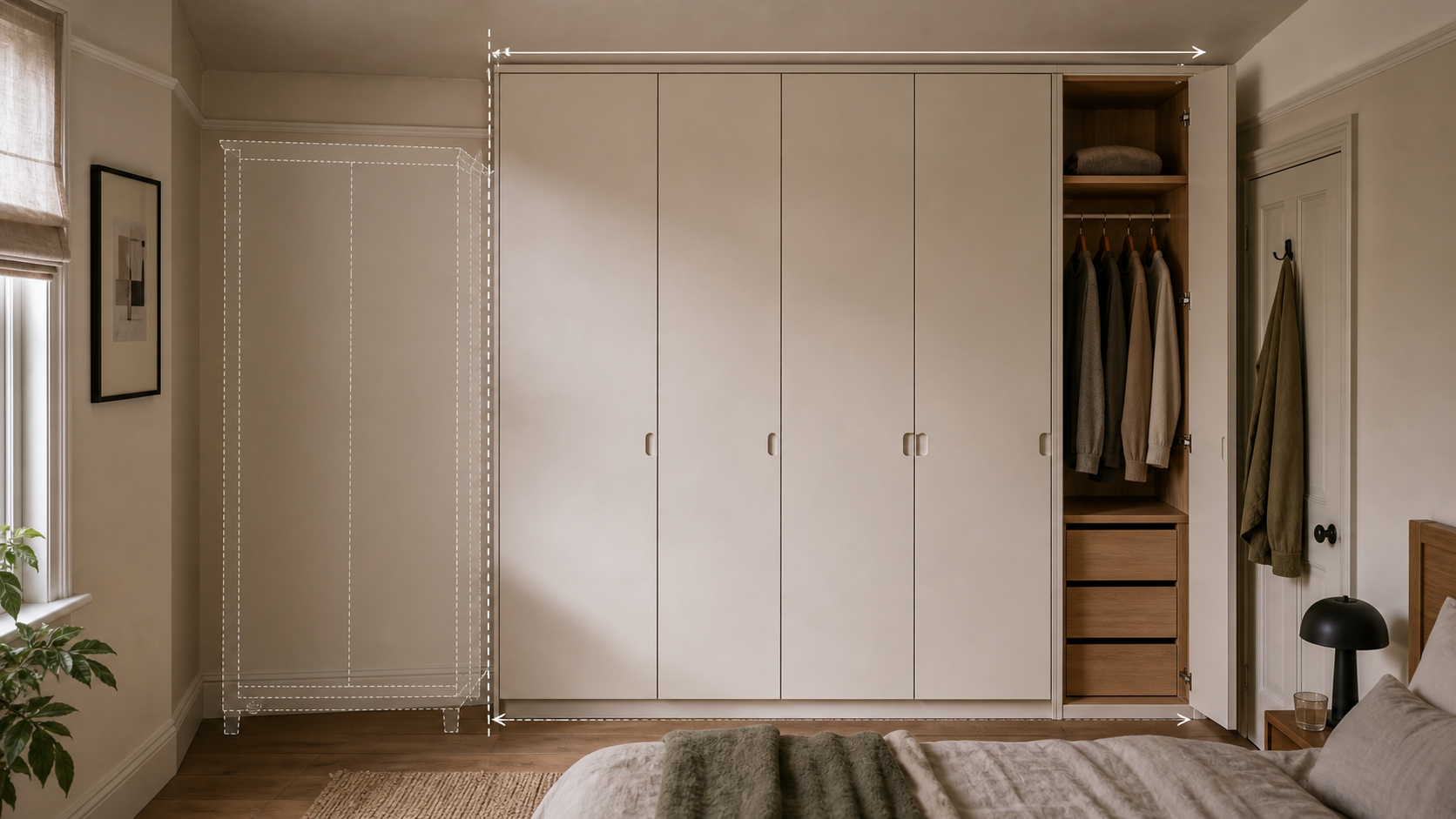 Built-in wardrobe scribed to an older bedroom wall that is not square