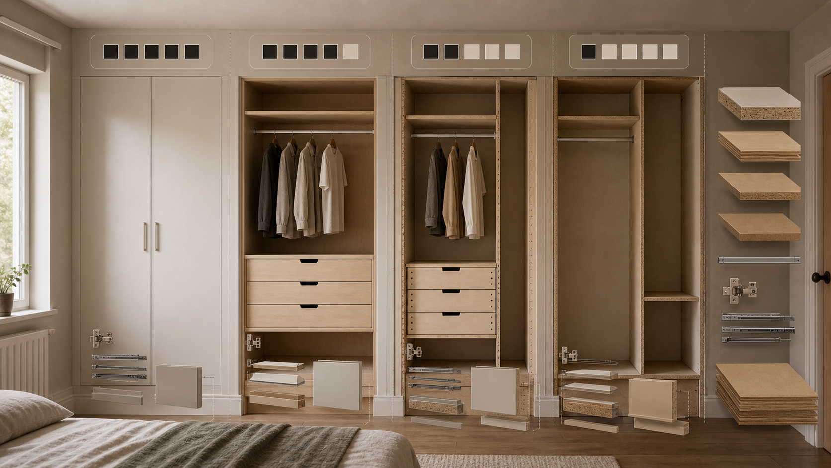 Editorial furniture-planning image for cheap fitted wardrobes
