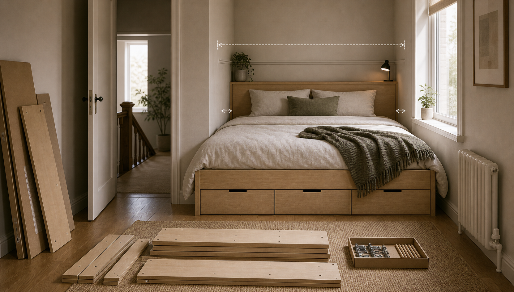 Editorial furniture-planning image for custom made beds