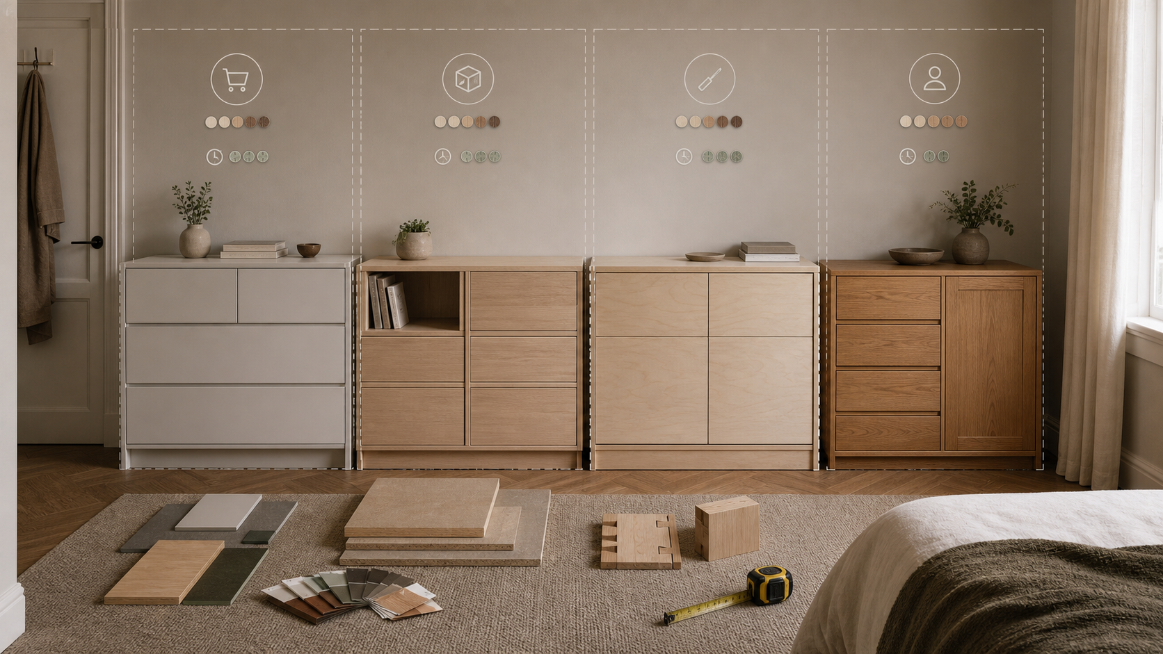 Custom made furniture buying paths compared for the same storage wall