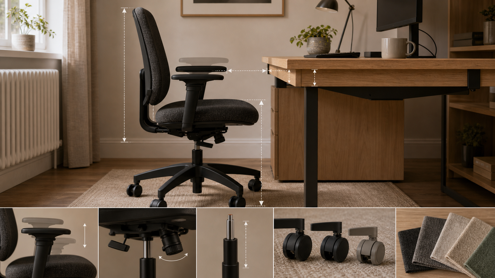 Editorial furniture-planning image for custom office chair
