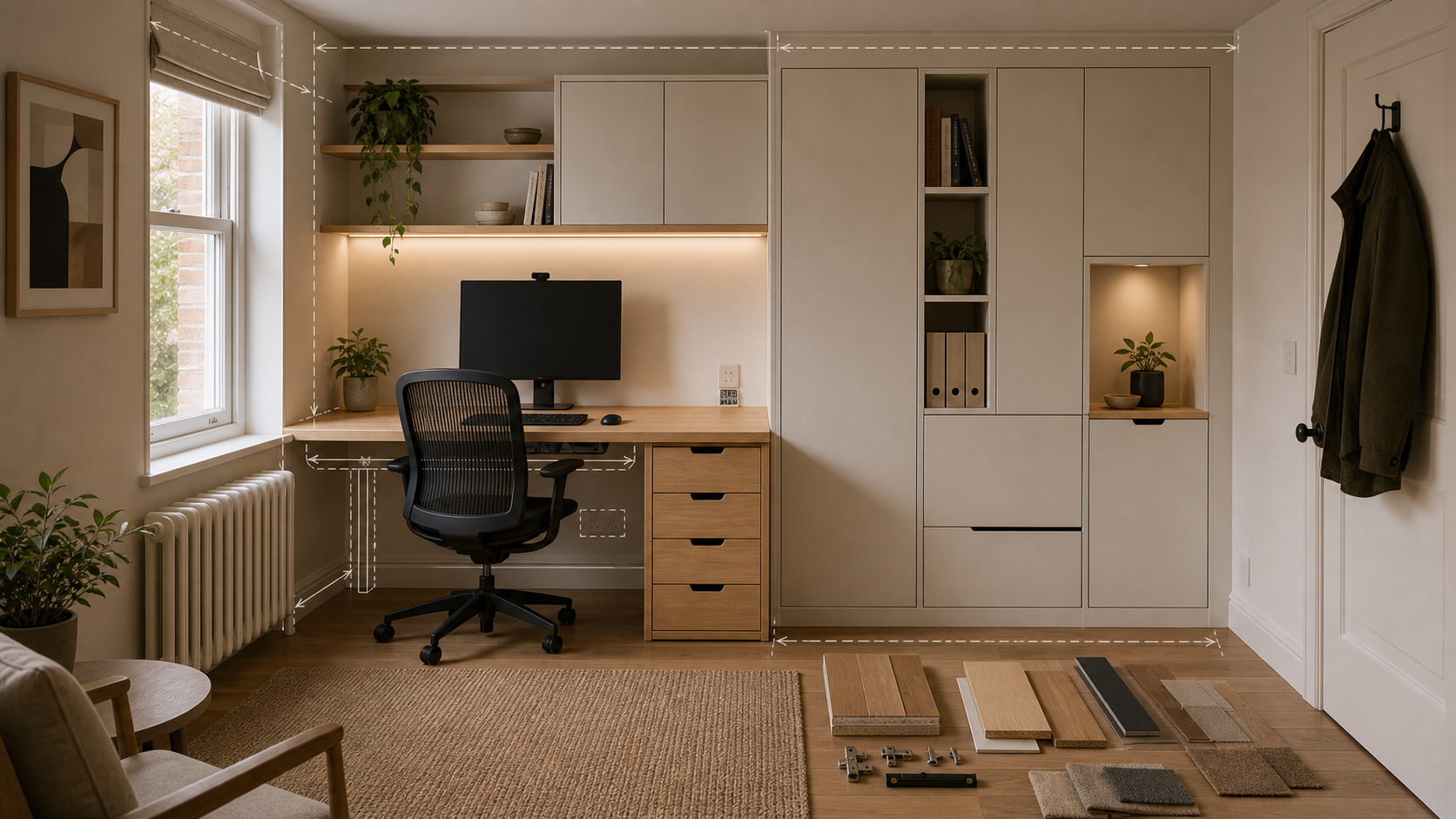 Editorial furniture-planning image for custom office furniture