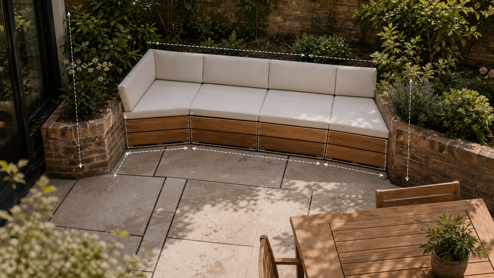 Editorial furniture-planning image for custom outdoor furniture