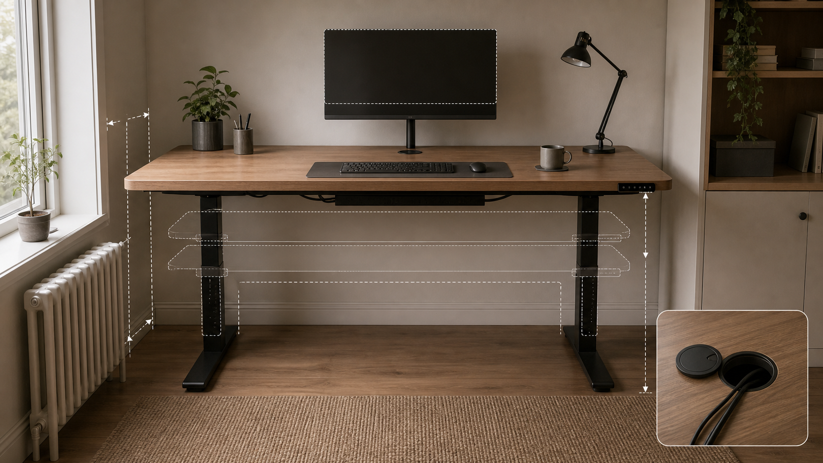 Editorial furniture-planning image for custom standing desk