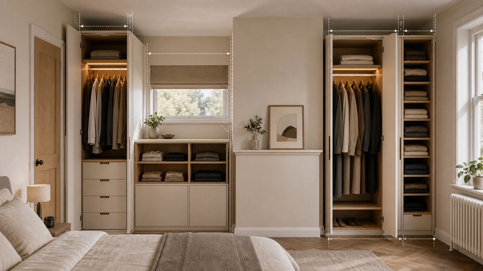 Editorial furniture-planning image for custom wardrobe cabinets