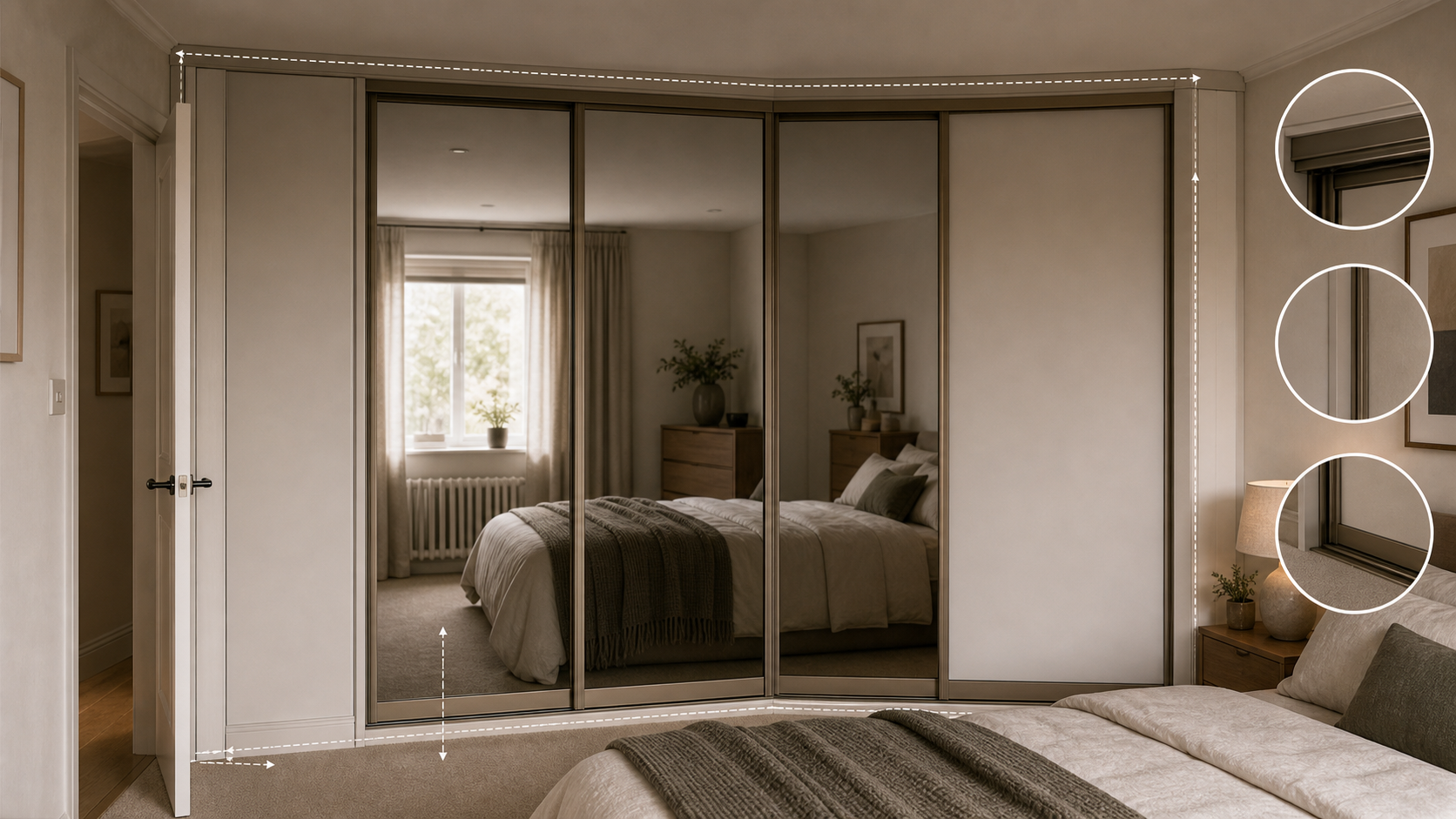 Editorial furniture-planning image for fitted sliding wardrobes