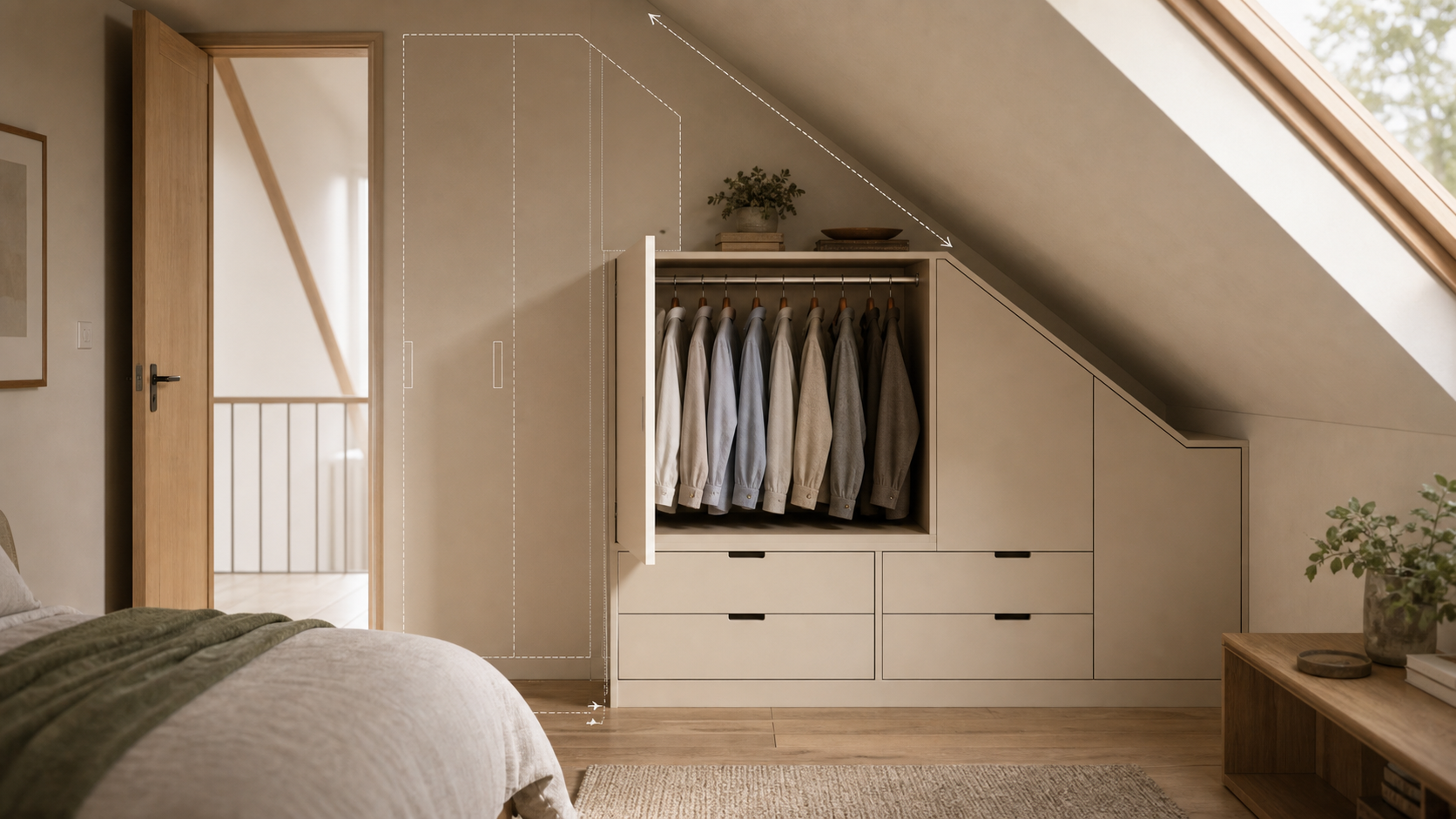 Editorial furniture-planning image for half height wardrobe