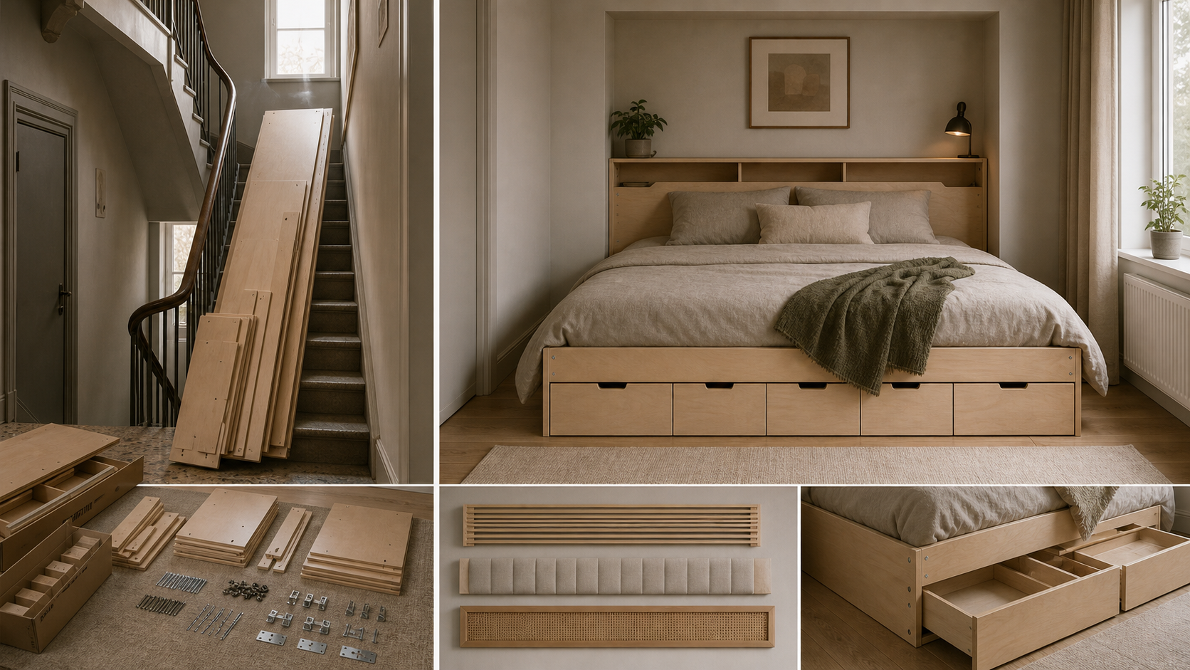Editorial furniture-planning image for modular bed