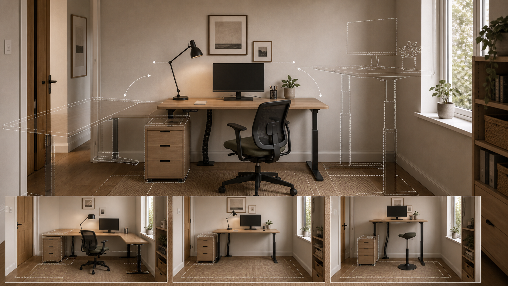 Editorial furniture-planning image for modular desk