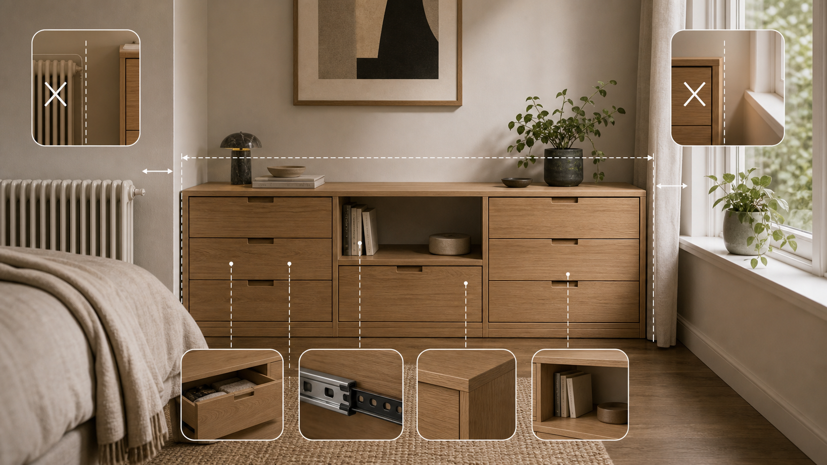 Editorial furniture-planning image for modular dresser