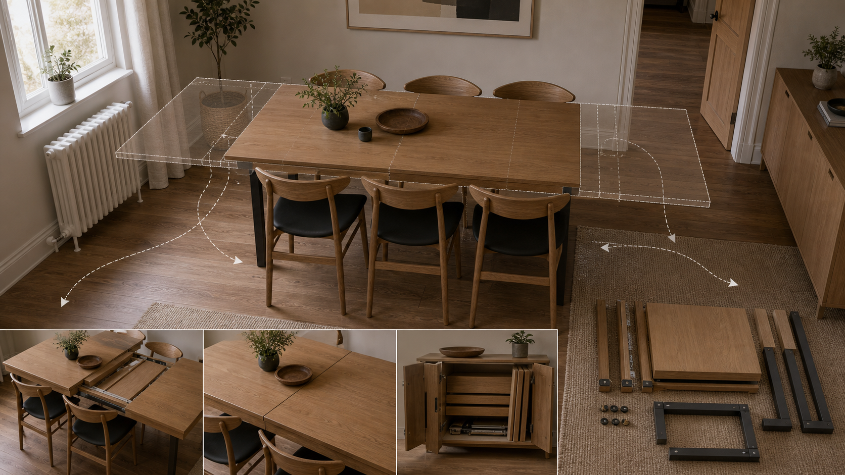 Editorial furniture-planning image for modular table