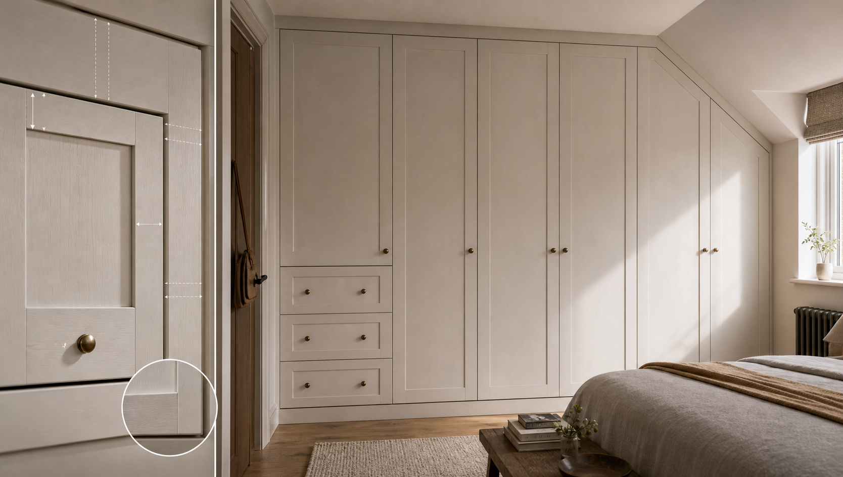 Editorial furniture-planning image for shaker fitted wardrobes