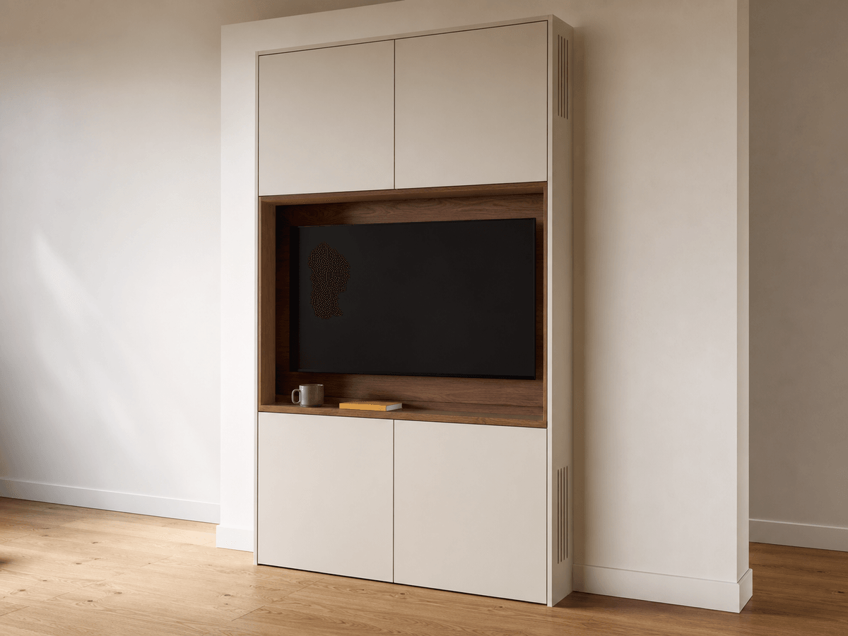 Concept render: slim off-white media wall