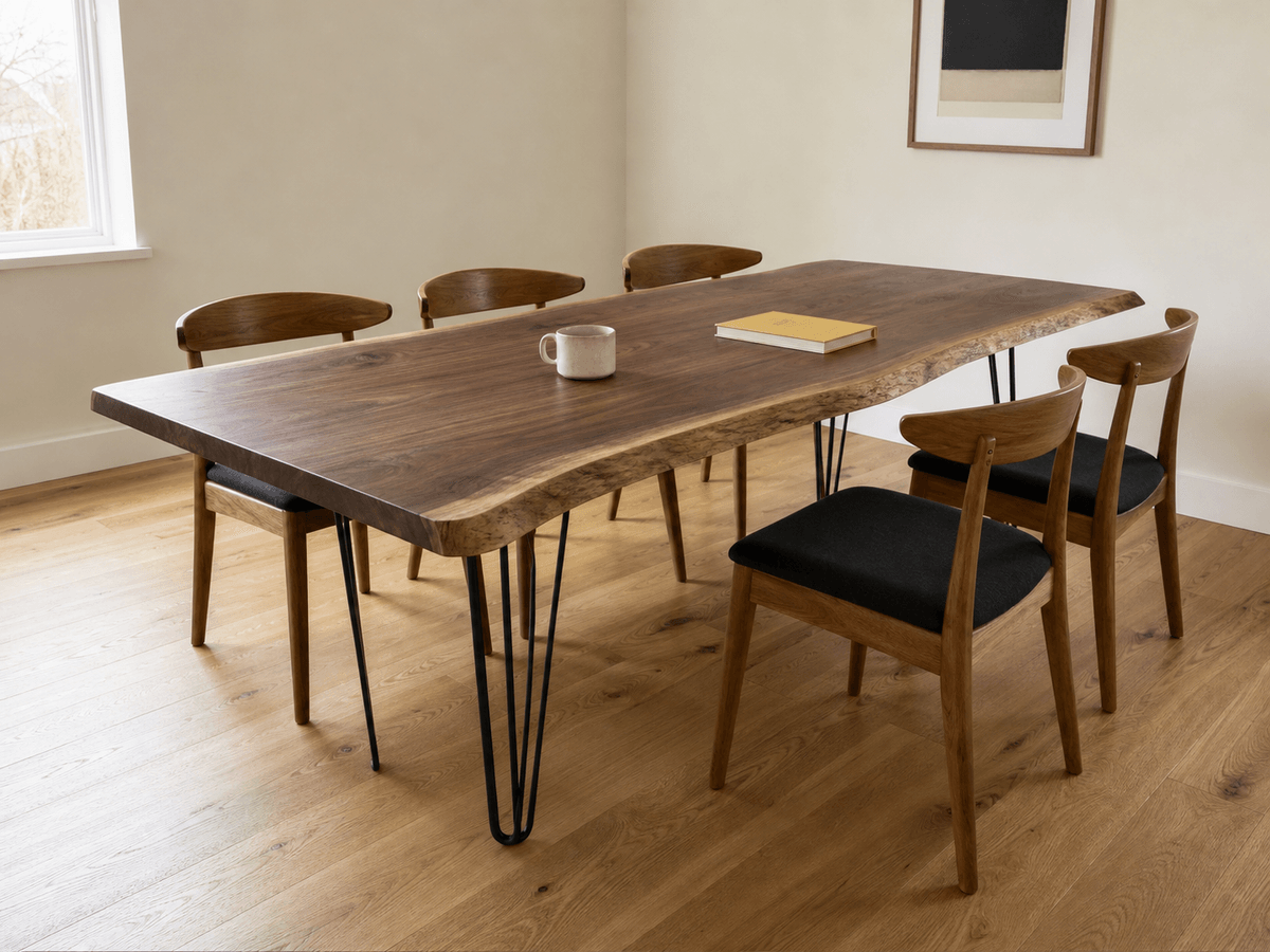 Concept render: live-edge walnut dining table for six