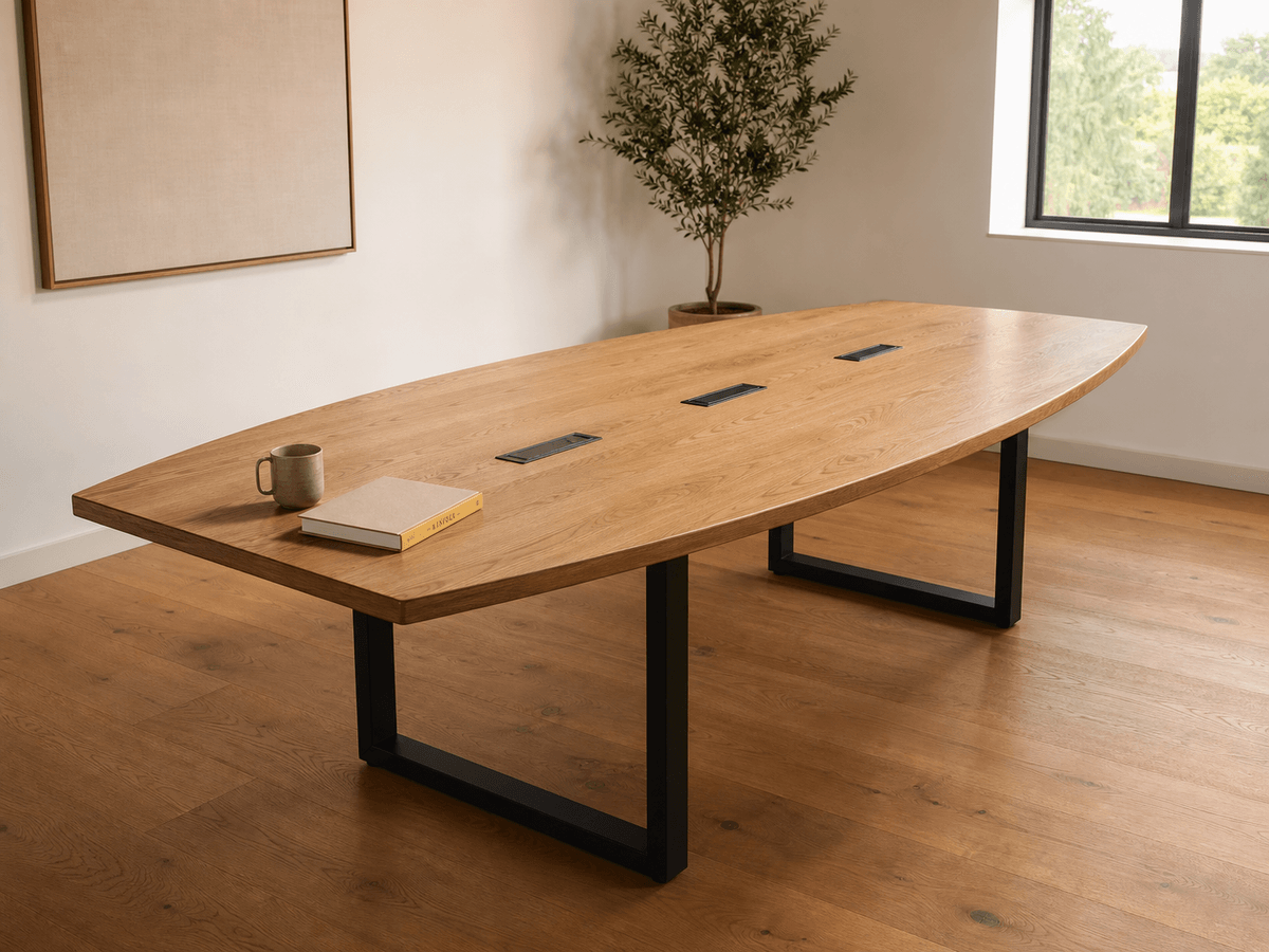 Concept render: boat-shaped oak boardroom table