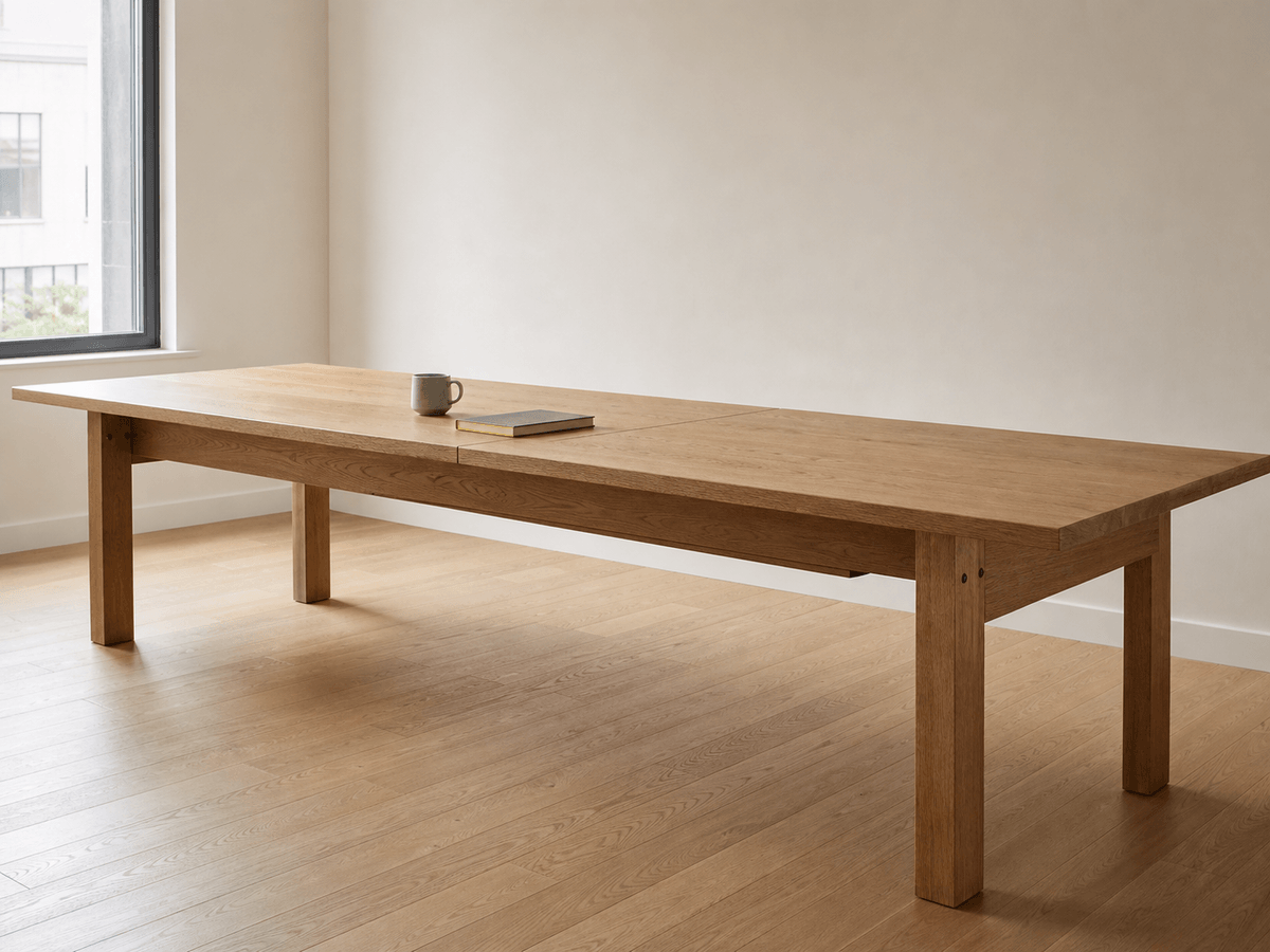 Concept render: modular two-section oak boardroom table