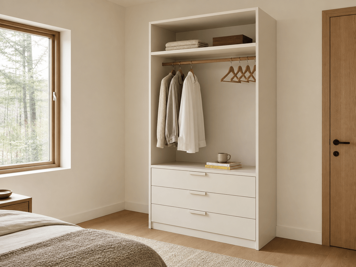Concept render: painted MDF guest-room closet