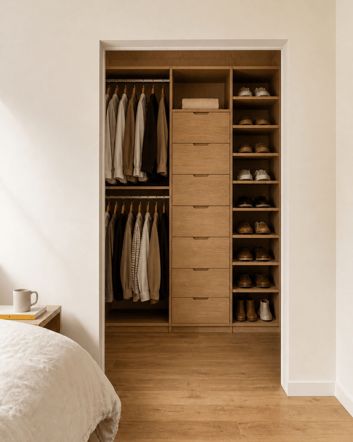 Concept render: Standard reach-ins are 60 or 75 cm wide. Your closet is 1.37 m.