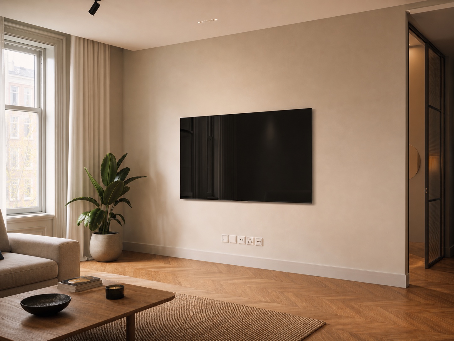 Verfijnde woonkamermuur met wand-tv